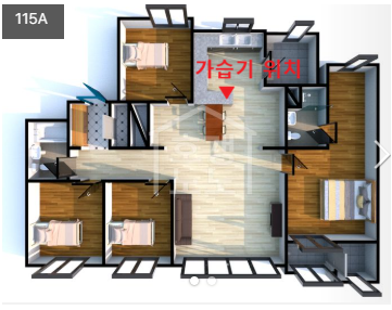 30평대 4베이 아파트에서 가습기 설치 위치
(평면도 출처: 호갱노노)