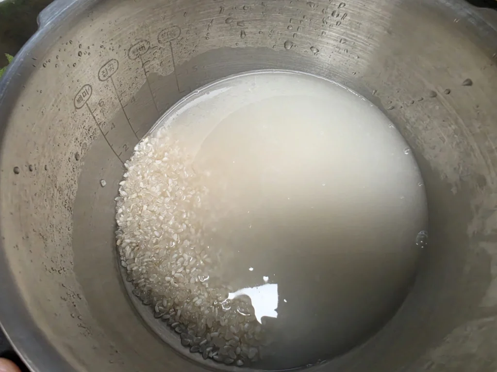 올스텐 내솥에 바로 쌀을 씻는 사진